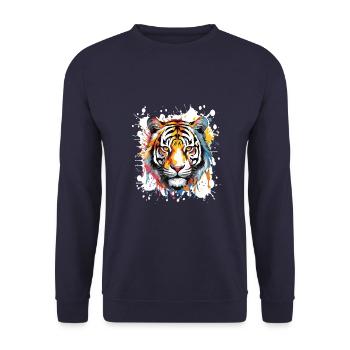 Tiger Pop Art Head - Unisex Sweatshirt - navy - Front - Alina (178cm) & Michal (187cm)