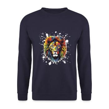 Löwe Pop Art Kopf - Unisex Pullover - Navy - Vorne - Alina (178cm) & Michal (187cm)