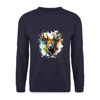Deer Pop Art Head - Unisex Sweatshirt - navy - Front - Alina (178cm) & Michal (187cm)