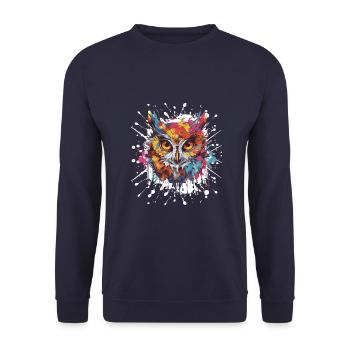 Owl Pop Art Head - Unisex Sweatshirt - navy - Front - Alina (178cm) & Michal (187cm)