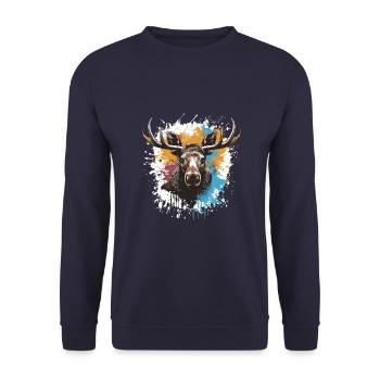 Moose Pop Art Head - Unisex Sweatshirt - navy - Front - Alina (178cm) & Michal (187cm)