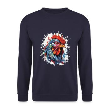 Hahn Pop Art Kopf - Unisex Pullover - Navy - Vorne - Alina (178cm) & Michal (187cm)