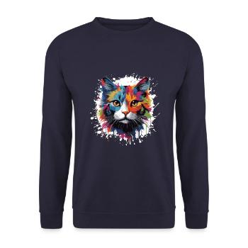 Cat Symbol Pop Art Head - Unisex Sweatshirt - navy - Front - Alina (178cm) & Michal (187cm)