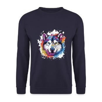 Husky Dog Pop Art Head - Unisex Sweatshirt - navy - Front - Alina (178cm) & Michal (187cm)