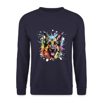 German Shepherd Dog Pop Art Head - Unisex Sweatshirt - navy - Front - Alina (178cm) & Michal (187cm)