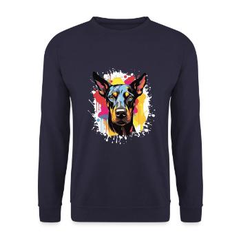 Doberman Dog Pop Art Head - Unisex Sweatshirt - navy - Front - Alina (178cm) & Michal (187cm)