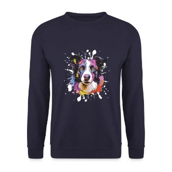 Border Collie Dog Pop Art Head - Unisex Sweatshirt - navy - Front - Alina (178cm) & Michal (187cm)
