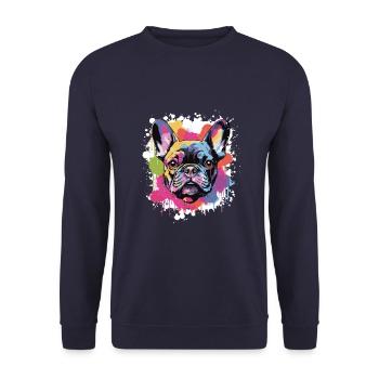 Französische Bulldogge Hund Kopf Porträt - Unisex Pullover - Navy - Vorne - Alina (178cm) & Michal (187cm)