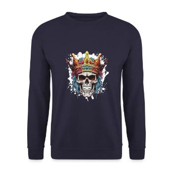 Crâne Roi Couronne Squelette Pop Art - Sweat-shirt Unisexe - marine - Devant - Alina (178cm) & Michal (187cm)