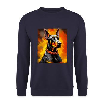 Doberman Hund Portrait - Unisex Pullover - Navy - Vorne - Alina (178cm) & Michal (187cm)