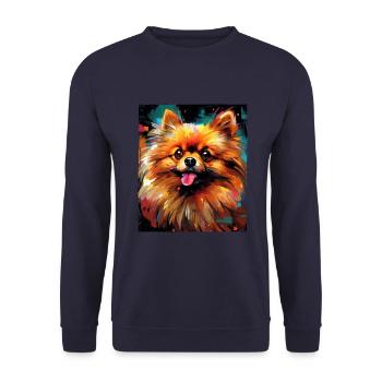 Pomeranian Hund Portrait - Unisex Pullover - Navy - Vorne - Alina (178cm) & Michal (187cm)