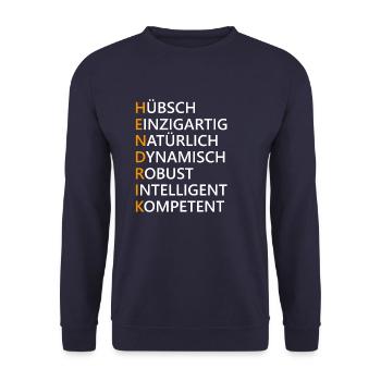 Hendrik Name Geschenk - Unisex Pullover - Navy - Vorne - Alina (178cm) & Michal (187cm)
