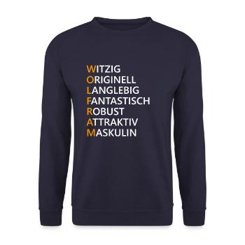 Wolfram Name Geschenk - Unisex Pullover - Navy - Vorne - Alina (178cm) & Michal (187cm)