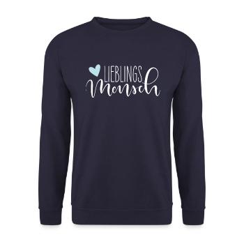 Lieblingsmensch handlettering mit Herz in mint - Unisex Pullover - Navy - Vorne - Alina (178cm) & Michal (187cm)
