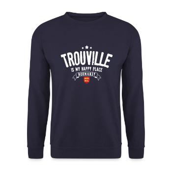 Trouville ist mein glücklicher Ort - Unisex Pullover - Navy - Vorne - Alina (178cm) & Michal (187cm)