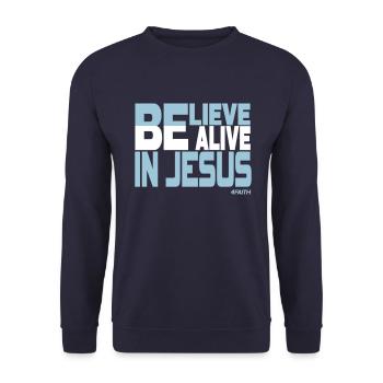 Vivre par la foi en Jésus - Sweat-shirt Unisexe - marine - Devant - Alina (178cm) & Michal (187cm)