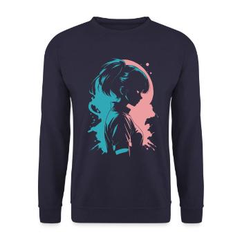 Discorde de l’esthétique : Silhouette de fille d’anime - Sweat-shirt Unisexe - marine - Devant - Alina (178cm) & Michal (187cm)