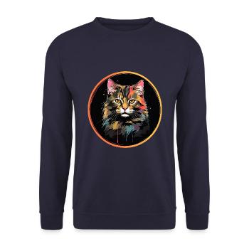 Portrait de chat mignon en technique d'aquarelle dans un cercle - Sweat-shirt Unisexe - marine - Devant - Alina (178cm) & Michal (187cm)