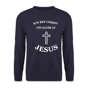 Christ Jesus Christus Religion Christentum Kreuz - Unisex Pullover - Navy - Vorne - Alina (178cm) & Michal (187cm)
