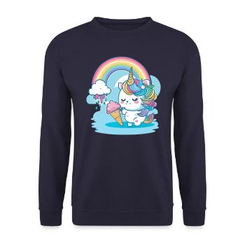Rainbow unicorn for children - colorful and cheerful - Unisex Sweatshirt - navy - Front - Alina (178cm) & Michal (187cm)