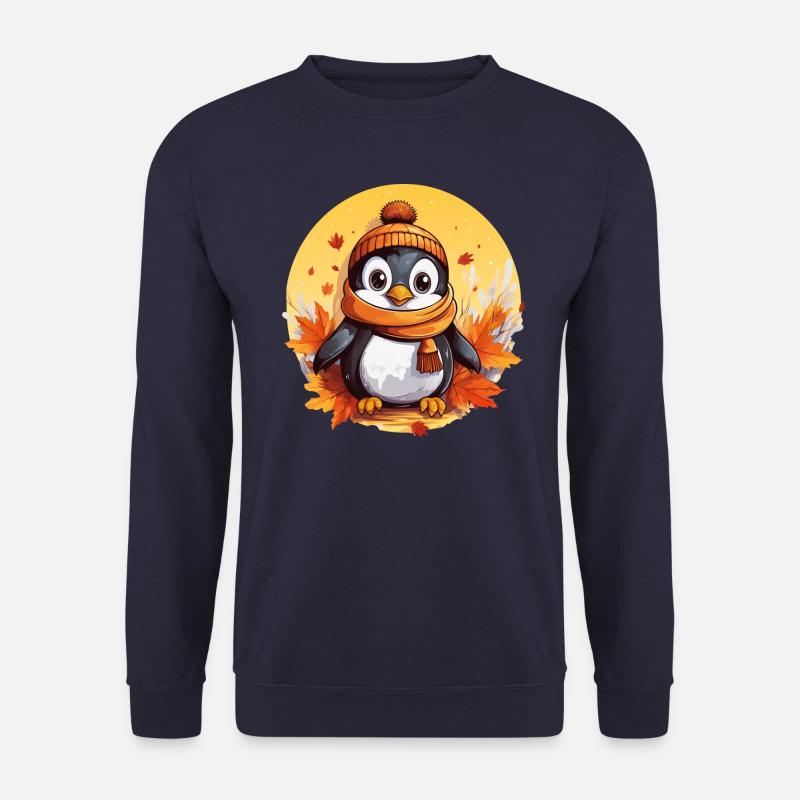 Pinguin im Herbst: Laub & Sonnenuntergang - Unisex Pullover - Navy