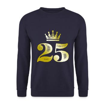 25 Zahl Krone Gold - Unisex Pullover - Navy - Vorne - Alina (178cm) & Michal (187cm)