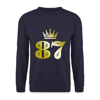 87 Zahl Krone Gold - Unisex Pullover - Navy - Vorne - Alina (178cm) & Michal (187cm)