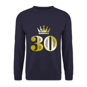 30 Zahl Krone Gold - Unisex Pullover - Navy - Vorne - Alina (178cm) & Michal (187cm)