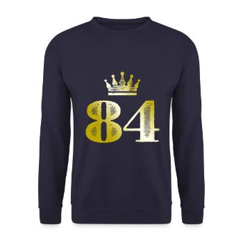 84 Zahl Krone Gold - Unisex Pullover - Navy - Vorne - Alina (178cm) & Michal (187cm)