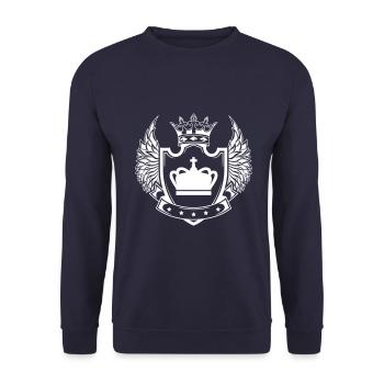 Krone Wappen King - Unisex Pullover - Navy - Vorne - Alina (178cm) & Michal (187cm)