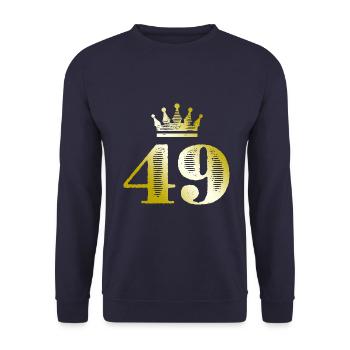 49 Zahl Krone Gold - Unisex Pullover - Navy - Vorne - Alina (178cm) & Michal (187cm)