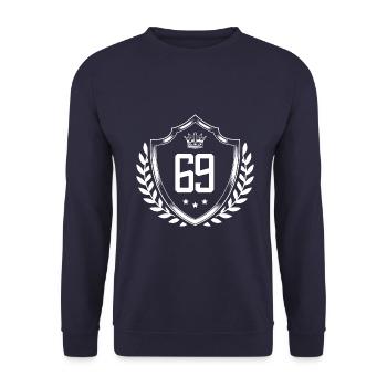 69 Zahl Kranz - Unisex Pullover - Navy - Vorne - Alina (178cm) & Michal (187cm)