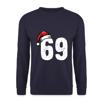 69 Zahl Weihnachten - Unisex Pullover - Navy - Vorne - Alina (178cm) & Michal (187cm)