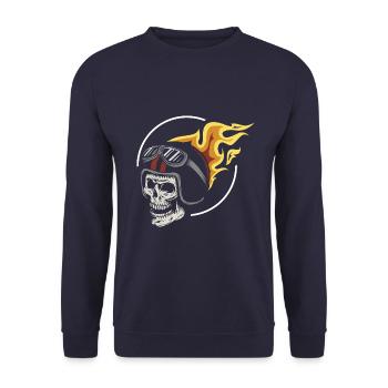 Rocker - Ghost - Fire - Skull - Biker - Unisex Pullover - Navy - Vorne - Alina (178cm) & Michal (187cm)