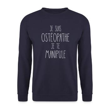 "Je Suis Ostéopathe, Je Te Manipule" - Sweat-shirt Unisexe - marine - Devant - Alina (178cm) & Michal (187cm)