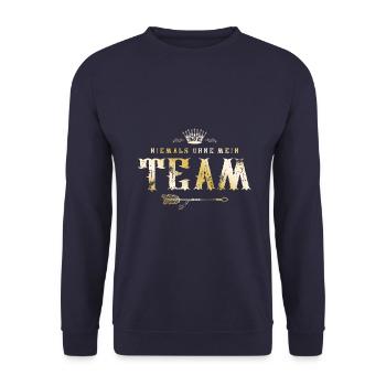 Niemals ohne mein Team Gold - Unisex Pullover - Navy - Vorne - Alina (178cm) & Michal (187cm)