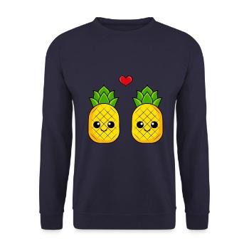 Ananas Paar Liebe Comic - Unisex Pullover - Navy - Vorne - Alina (178cm) & Michal (187cm)