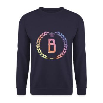 B Buchstabe Kranz - Unisex Pullover - Navy - Vorne - Alina (178cm) & Michal (187cm)