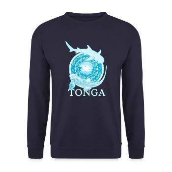 Tonga Zebrahai Weißspitzenriffhai - Unisex Pullover - Navy - Vorne - Alina (178cm) & Michal (187cm)