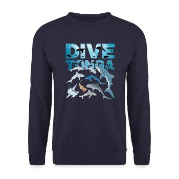 DIVE Tonga Haiarten Tigerhai Walhai Blauhai - Unisex Pullover - Navy - Vorne - Alina (178cm) & Michal (187cm)