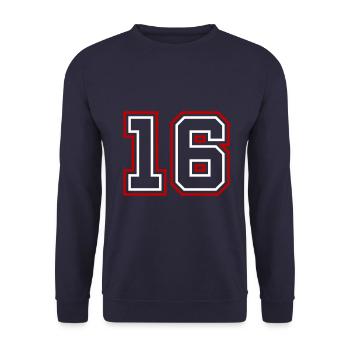 16 Zahl nummer - Unisex Pullover - Navy - Vorne - Alina (178cm) & Michal (187cm)