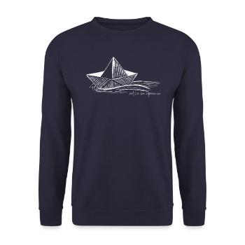 floating paper boat baltic sea experience - Unisex Sweatshirt - navy - Front - Alina (178cm) & Michal (187cm)