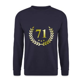 71 Zahl Kranz - Unisex Pullover - Navy - Vorne - Alina (178cm) & Michal (187cm)