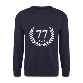 77 Zahl Kranz - Unisex Pullover - Navy - Vorne - Alina (178cm) & Michal (187cm)