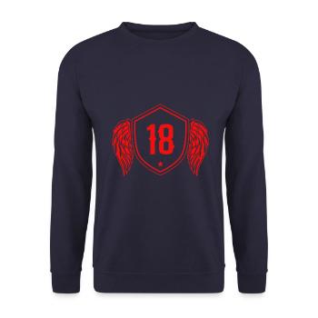 18 Zahl Wappen - Unisex Pullover - Navy - Vorne - Alina (178cm) & Michal (187cm)