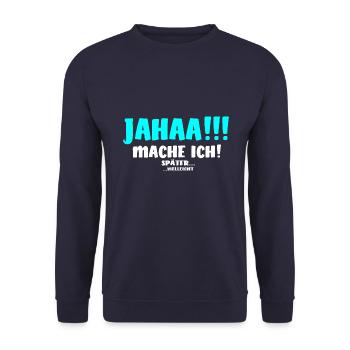 Jahaa! Mache ich später vielleicht [iceblue white] - Unisex Pullover - Navy - Vorne - Alina (178cm) & Michal (187cm)