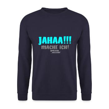 Jahaa mache ich später vielleicht [iceblue gray] - Unisex Pullover - Navy - Vorne - Alina (178cm) & Michal (187cm)
