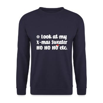 Look at my X-mas Sweater - HO HO HO etc. - Unisex Pullover - Navy - Vorne - Alina (178cm) & Michal (187cm)