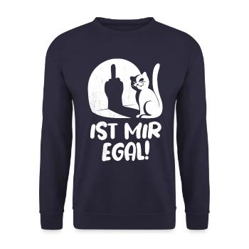 Ist mir egal - Katze Mittelfinger Spruch - Unisex Pullover - Navy - Vorne - Alina (178cm) & Michal (187cm)