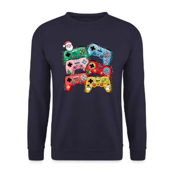 Christmas Game Controller - Unisex Pullover - Navy - Vorne - Alina (178cm) & Michal (187cm)